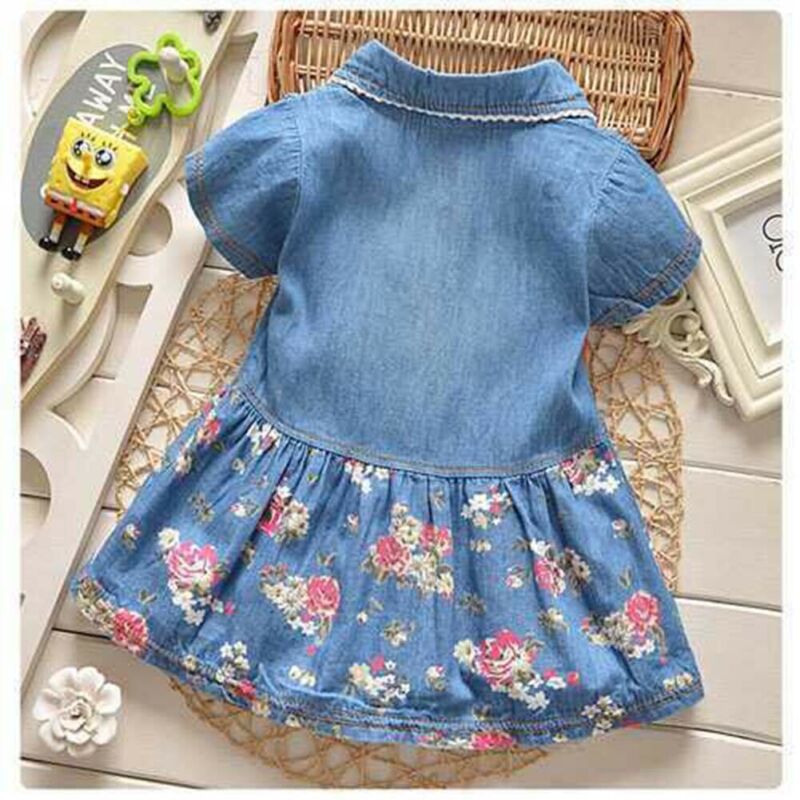 Flower Girl Summer Princess Denim Jean Dress Kid Baby Party Wedding Pageant Dresses Clothes