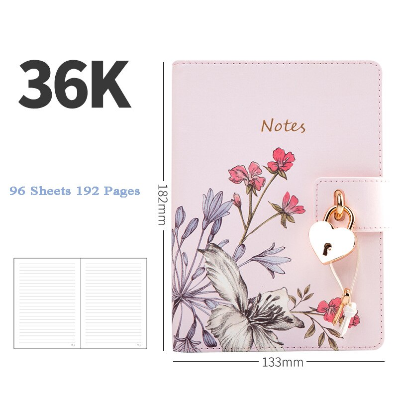 Kawaii B6 Notebook Met Slot Bullet Notepad Kantoor Schetsboek Note Boek Lijn Agenda Planner Briefpapier Organisator School Dagboek: Style 02