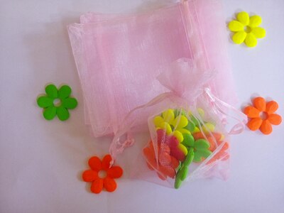 9*12cm 500pcs Multi color bags for jewelry/wedding/christmas/birthday Yarn bag with handles Packaging Organza bags: pink