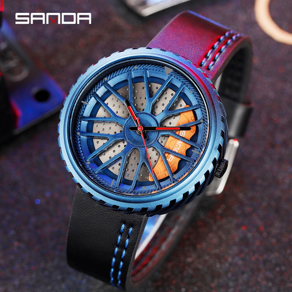 Relojes para hombre, Casual, estilo de rueda de coche, relojes de pulsera creativos para hombre, esfera de rueda de carreras 3D, reloj de cuarzo para hombre, reloj Masculino