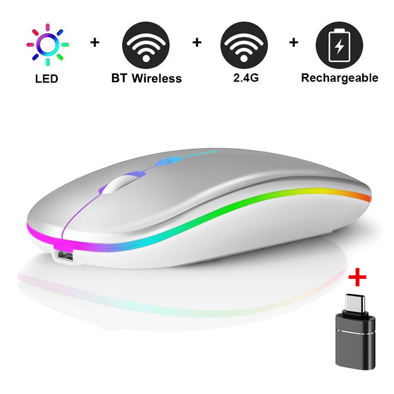 LED Wireless Mouse Bluetooth-compatible 2.4GHz Slim Rechargeable Silent Mice RGB Ergonomic Gaming mouse for Computer Laptop PC: Yellow