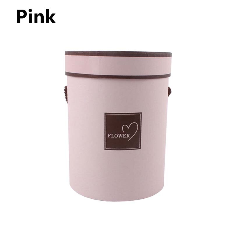 Flower Packaging Box Round Floral Boxes Paper Bag Storage Box Florist Bouquet Holder Flower Wrapping Case With Lid: Pink