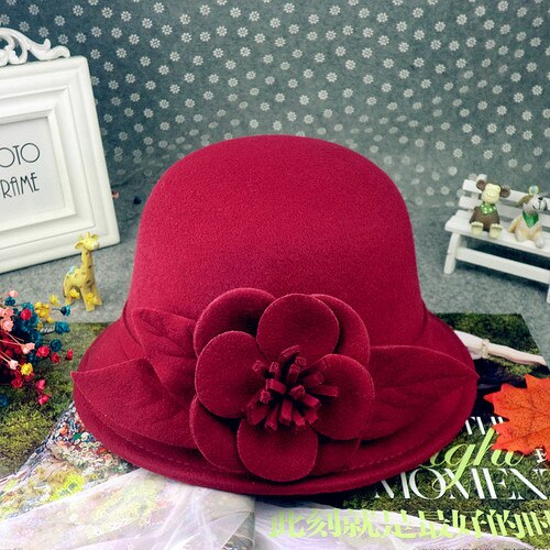 Herbst Winter Wolle Boater Flache Top Hut Für Frauen Filz Breiter Krempe Fedora Hut Jazz Kappe Klassischen Bowler Gambler top Hut: flowers