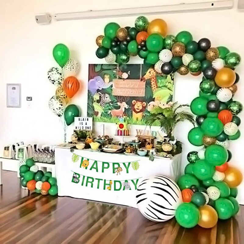 150x100cm Jungle Safari Animal Happy Birthday Backdrop Birthday Party Photo Background Wall Poster Party Backdrops for 1-9 Year