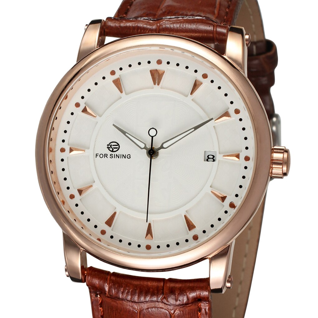 FORSINING casual mannen en vrouwen waterdichte horloges met kalender leather horloges automatische mechanische horloges: Brown