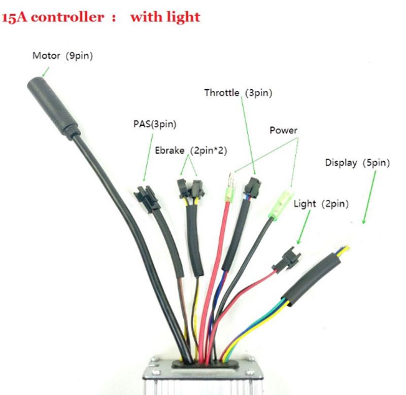 Een Dag 36 V/48 V 15A Kt Standaard Blokgolf Controller 6 Mosfets Licht Functie Voor Borstelloze 250 W/ 350W Motor Wiel