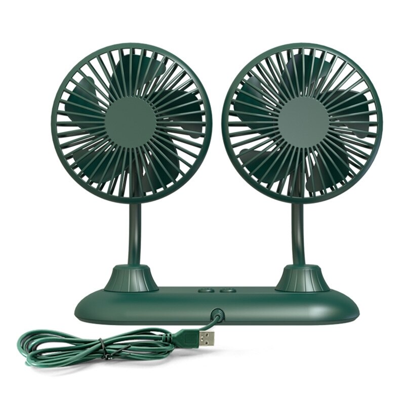Adjustable Car Auto Air Cooling Fan Low Noise Auto Cooler Dual Head USB Fan Dashboard Cooling Air Circulation Fan: Green