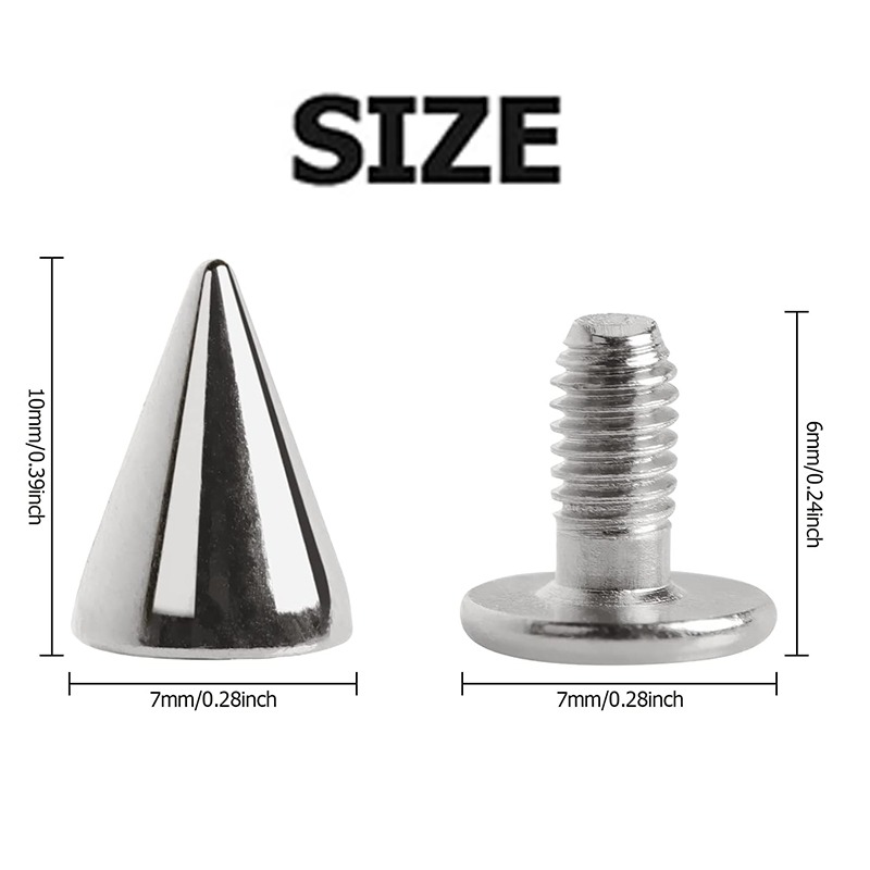 Metal Round Cone Rivets for DIY Leather Silver Cone Studs and Spikes Garment Rivet Screwback Nail Clothing Accessories
