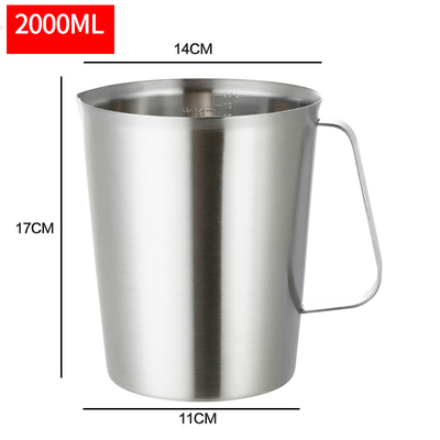 500ml/700ml/1000ml/1500ml 304 rustfrit stål måleskala kop gradueret cylinder mælk te bageæg ske: 2000ml