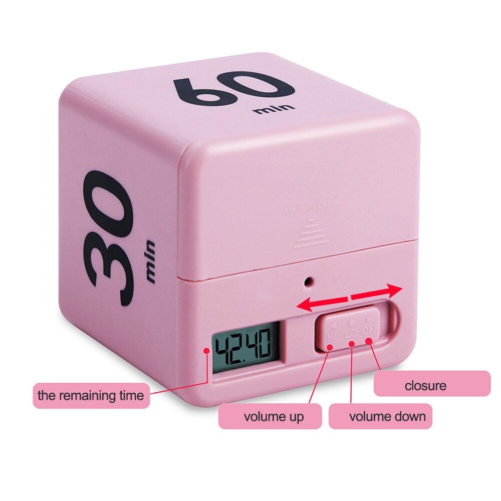 Cube Digital Timer Gravity Sensor Flip Timer Countdown Time Function for Study Kitchen Cooking Shower Counter Alarm Remind