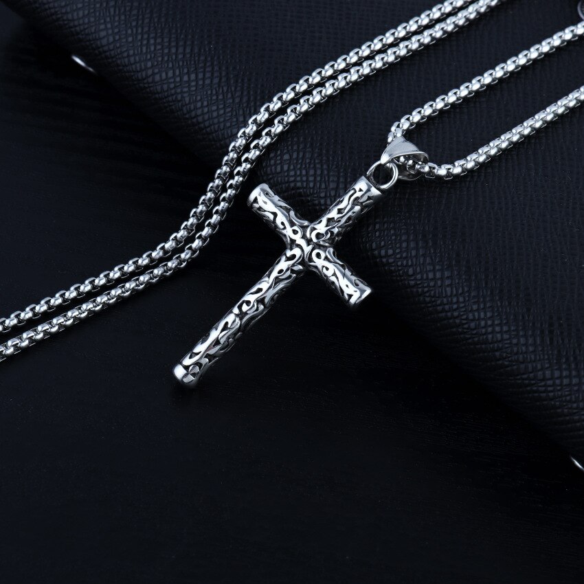 Hnsp 60 Cm Rvs Ketting Vintage Cilindrische Kruis Hanger Ketting Voor Mannen Mannelijke
