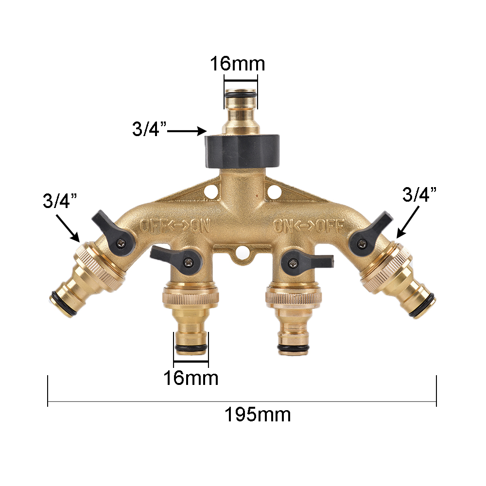 4 Way Brass Garden Hose Splitter Y-Type Watering Tap Connector Distributor For Outdoor Tap and Faucet Garden: WHITE