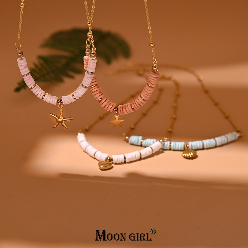 Collier Ras du Cou en Acier Inoxydable pour Femme, Coquille Naturelle, Cœur, Étoile, Bijoux d'Été