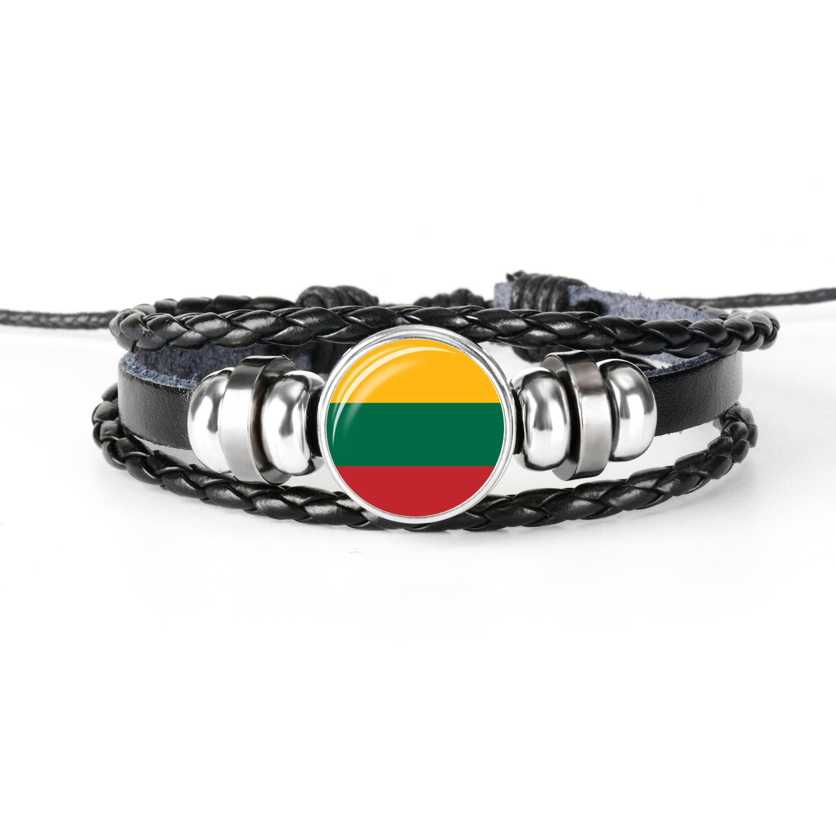 Pulsera de cuero hecha a mano para hombres y mujeres, brazalete con de la bandera de Rusia, con cabujones de cristal, de joyería,: LITHUANIA