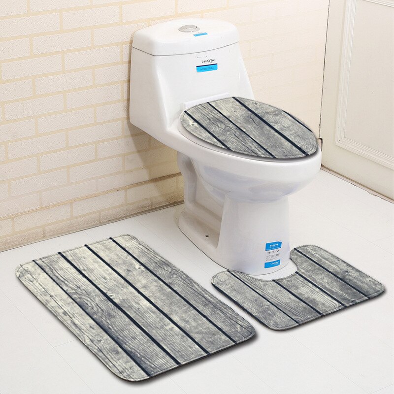 Zeegle Antislip Badkamer Tapijt Beperking Hout Badmat 3Pcs Badkamer Tapijt Set Absorberende Mat Wc Badkamer Vloer matten: L181218-D15 / 50x80cm
