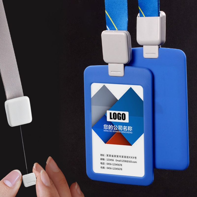 Porta badge identificativo in acrilico trasparente con custodia in silicone, cordino retrattile, porta documenti/crédito verticale, porta badge per due carte