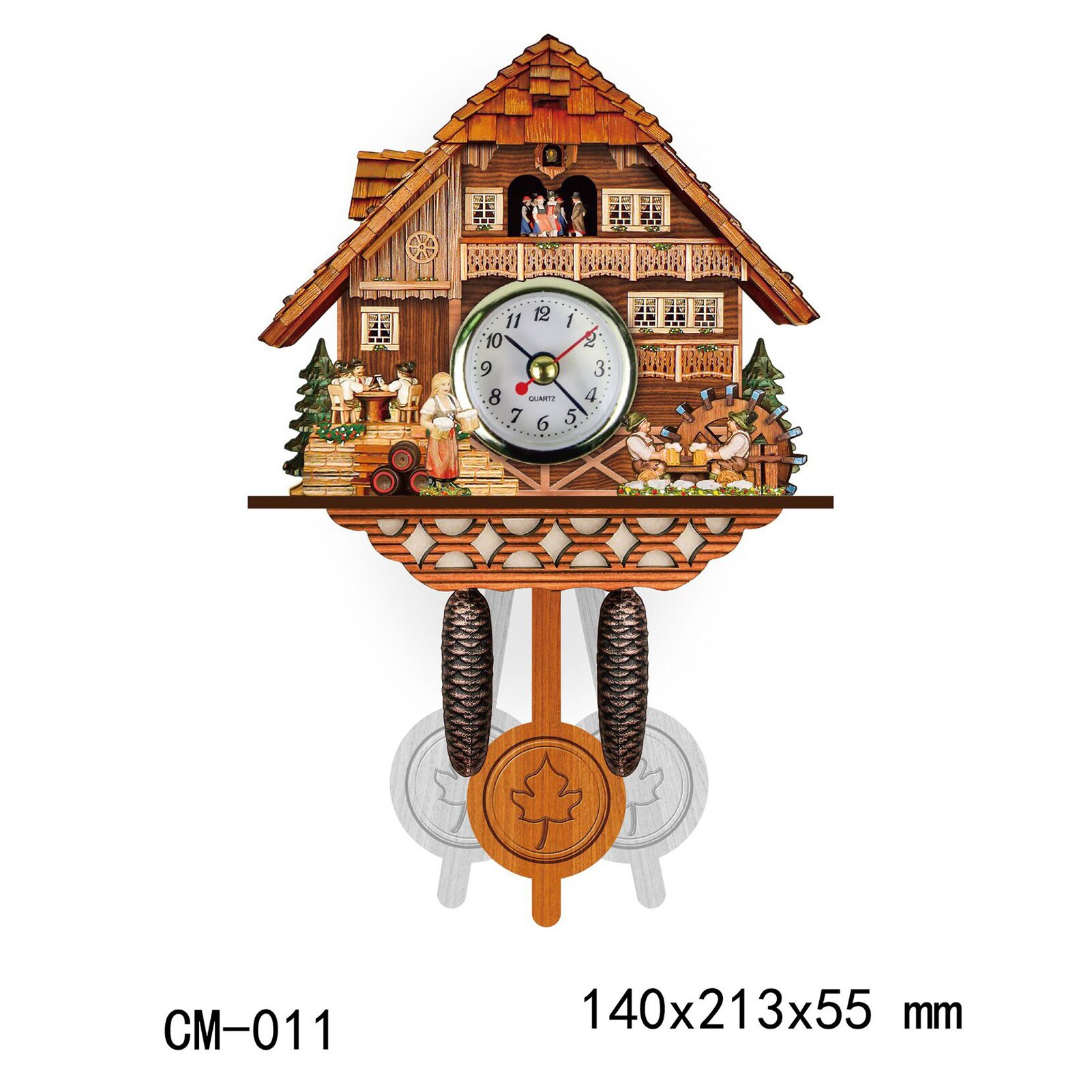 Horloge coucou Maison de la Forêt Noire avec scie à bois mobile et roue de moulin KA 3702
