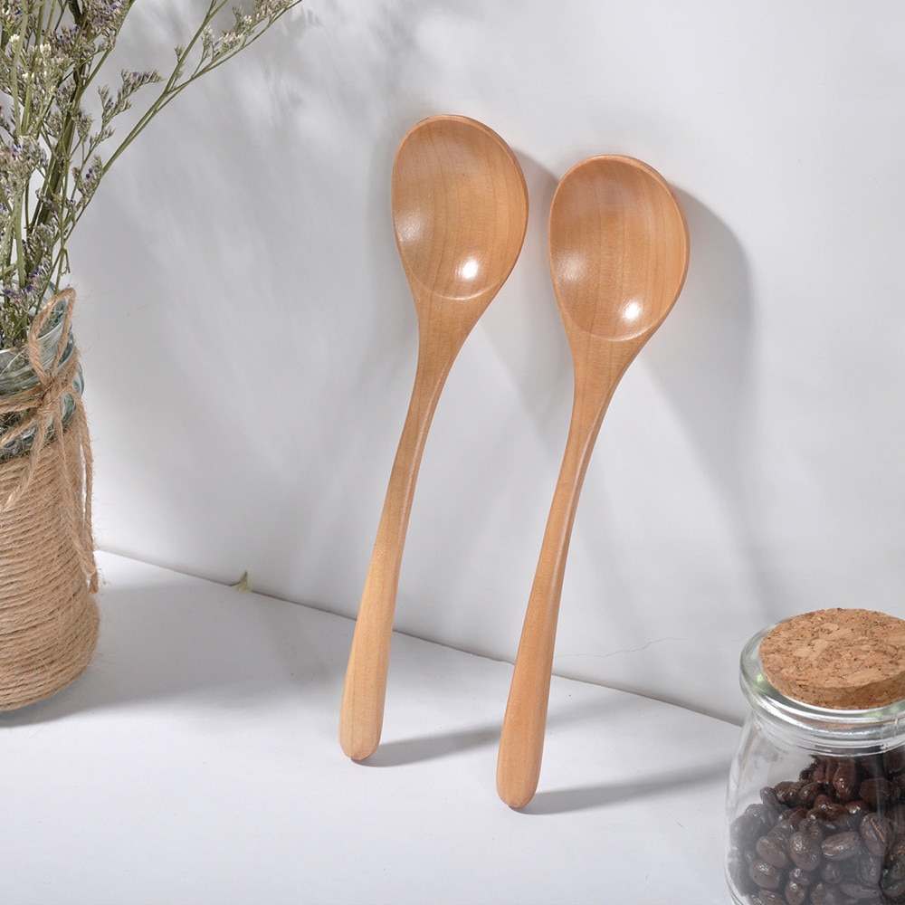 18cmx4cm Natural Chinese Wooden Spoon Bamboo Rice Soup Spoon Healthy Wood Spoon Kitchen Japanese Tableware