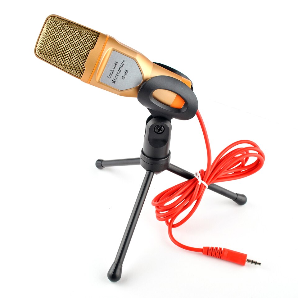 Mic SF-666 Microphone 3.5mm Jack Wired With Stand Tripod Handheld Mic For PC Chatting Singing Karaoke Laptop: Golden no box