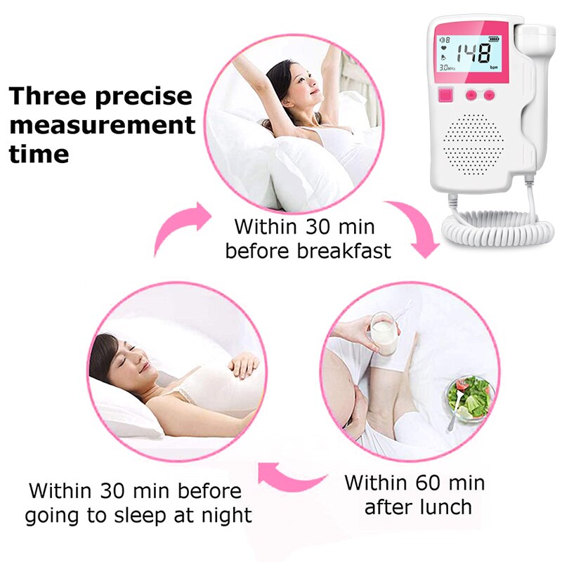 Monitor fetal para mulheres grávidas, doppler doméstico pré-natal sonar detector de batimentos cardíacos de bolso medidor de pulso eletrônico