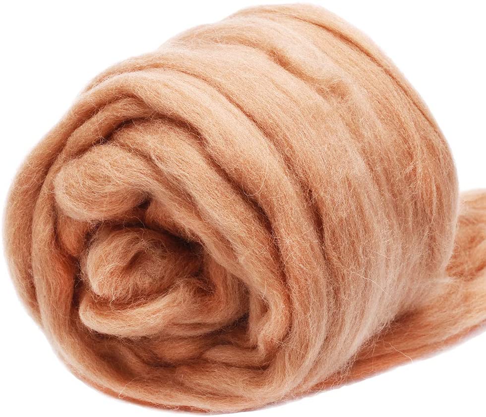 Imzay 3.53oz Wool Roving Yarn, Wool, Chunky Yarn, Spinning Wool Roving For Needle Felting Wet Felting（light coffee）
