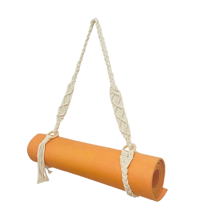 Handgefertigter, verstellbarer schultergurt aus boho-häkel-makramee für yogamatten, geeignet für yoga, pilates und fitness.