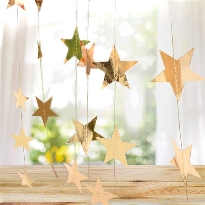 Guirlandes en forme d&#39;étoile de 4M, 2 pièces, banderole en papier doré, fournitures de décoration pour fête d&#39;anniversaire, mariage, fête prénatale