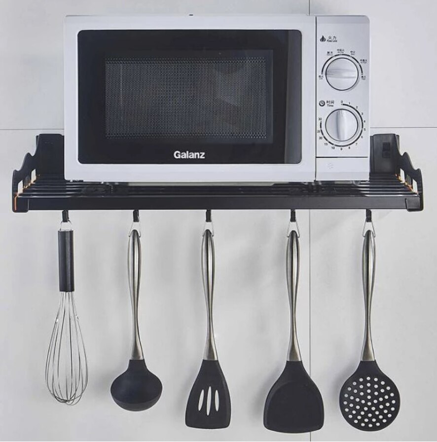 black 304 stainless steel shelf kitchen seasoning bottle shelf multi-functional storage shelf Microwave rack storage shelf
