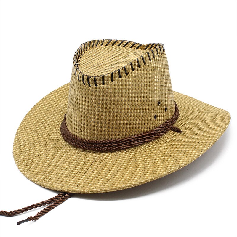 Chapeau de Cowboy pour hommes, casquette d'été, Style décontracté, tissage de paille, visière d'ombre de voyage en plein air 56-58cm, Western 2022, , NZ0041: 2