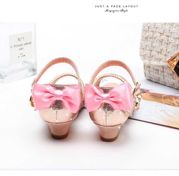 Sandales à talons hauts pour filles, chaussures de danse princesse à paillettes, strass et nœuds de Performance pour écoliers,