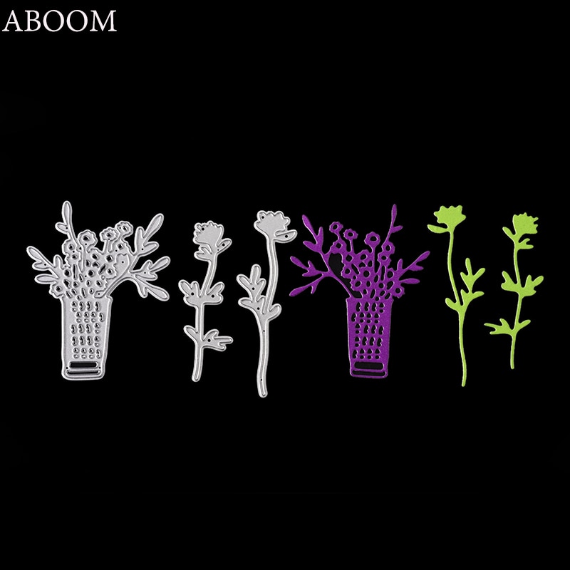 ABOOM 3PCS Romantic Vase Flowers Metal Crafts Paper Die Cutting Dies For Scrapbooking DIY Wedding Halloween Handmade Card Mold