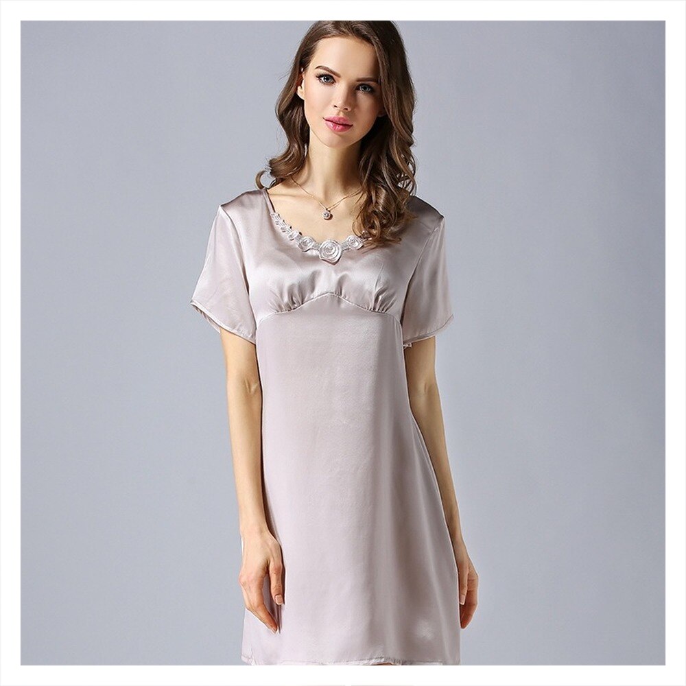 Vrouwen Lente En Herfst Zijden Pyjama 100% Natuurlijke Moerbei Zijde Korte Mouwen Nachthemd Nobele Zijde Thuis Kleding Pyjama