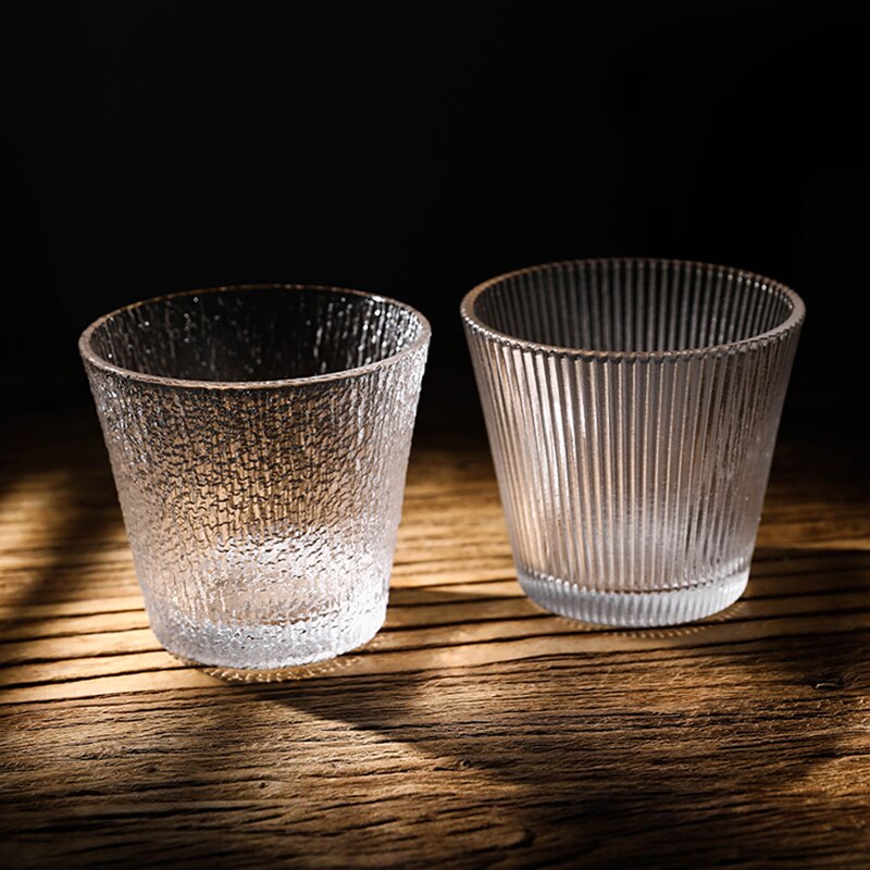 Tirador de Brandy de cristal de nieve estilo jpanés hecho a mano, martillo de tiro de whisky, rayas verticales, vaso de vino, cuenco de Sake, 2 piezas