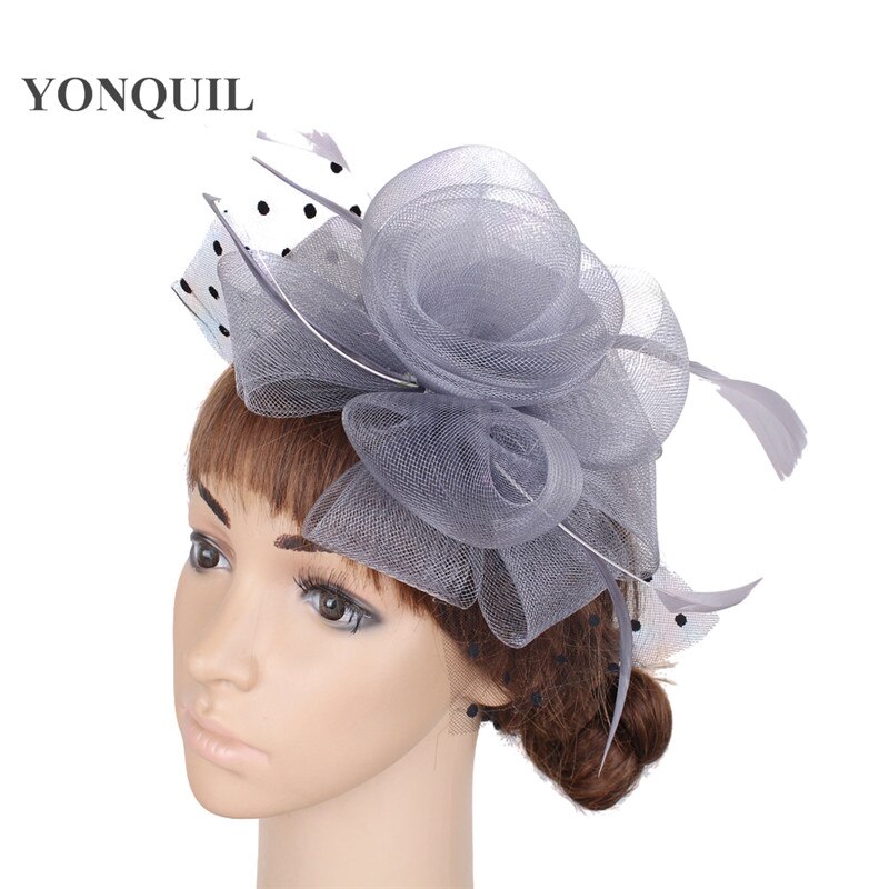 Women Headpiece Multiple Color Crinoline Material Fascinator Headwear Colorful Mesh Show Headpiece Cocktail Hat MYQ039: Gray