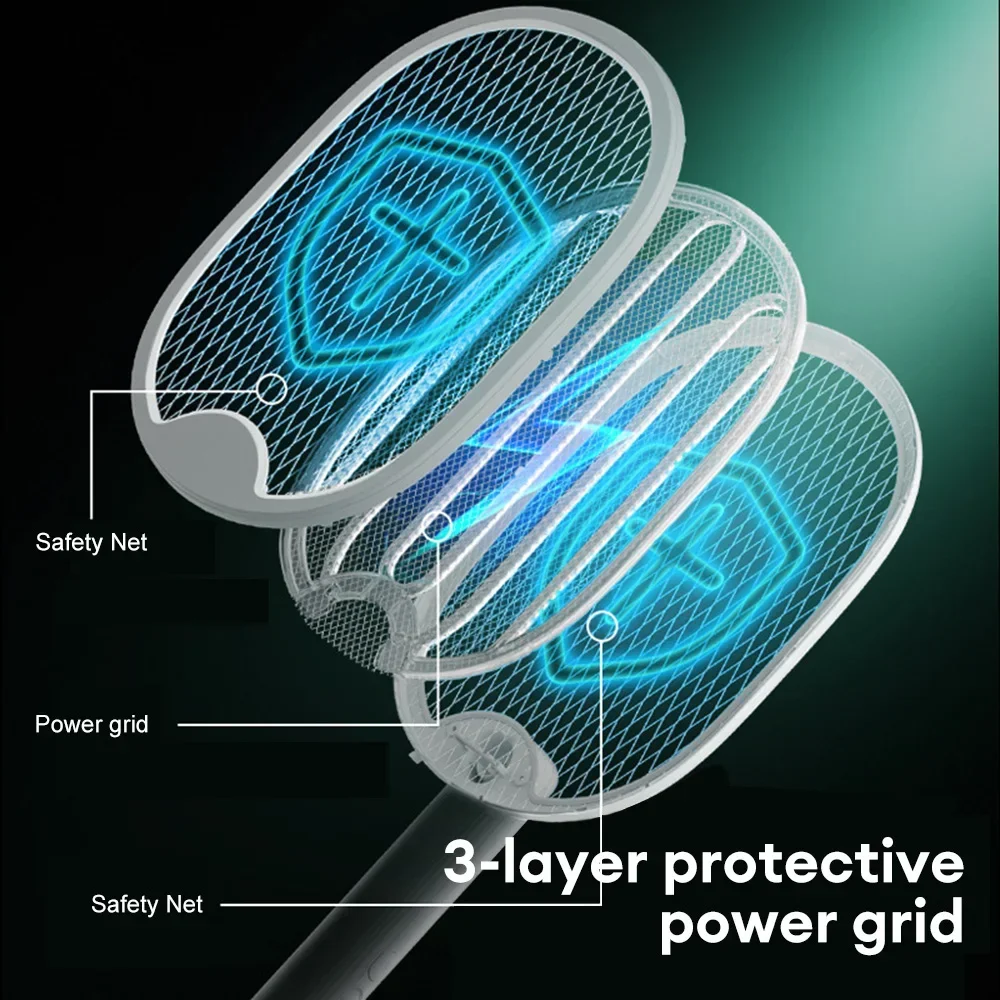 Opvouwbare Elektrische Muggenmoordenaar Vlieg Swatter Trap Usb Oplaadbare Muggenracket Insectenmoordenaar Met UV-Licht Bug Zapper 3000V