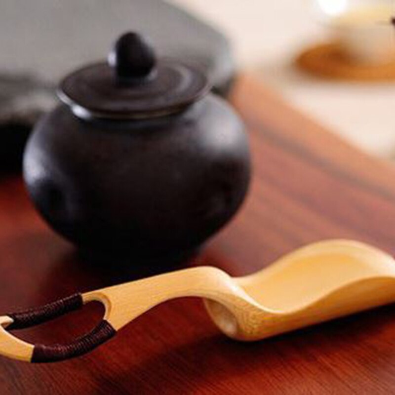Kinesisk kungfu te skeer naturlig bambus teske te udsøgt snoet reb skridsikkert håndtag måleske køkken te værktøj
