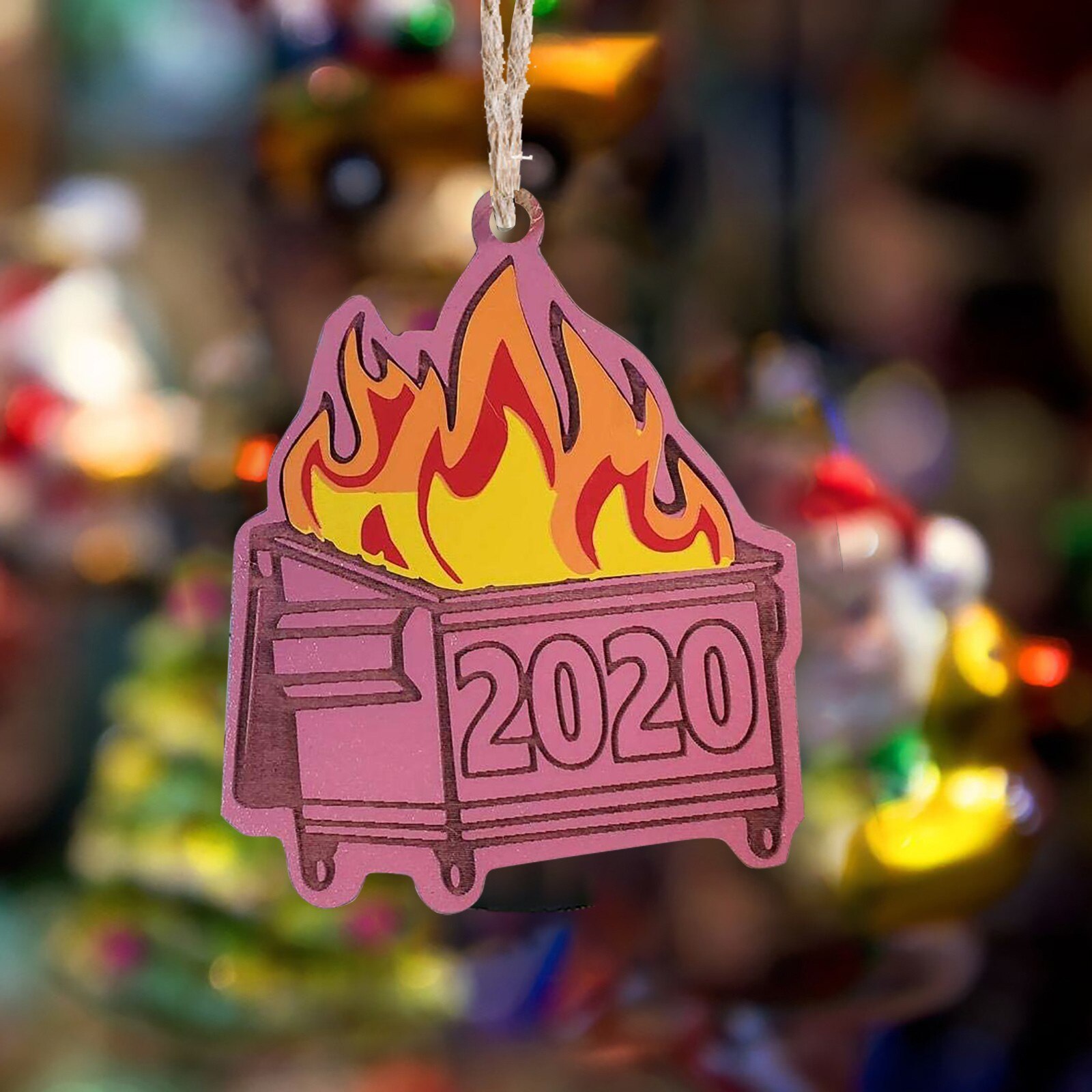 Dumpster Fire Christmas Ornament Christmas Tree Wooden Pendants Support And CY7: pink