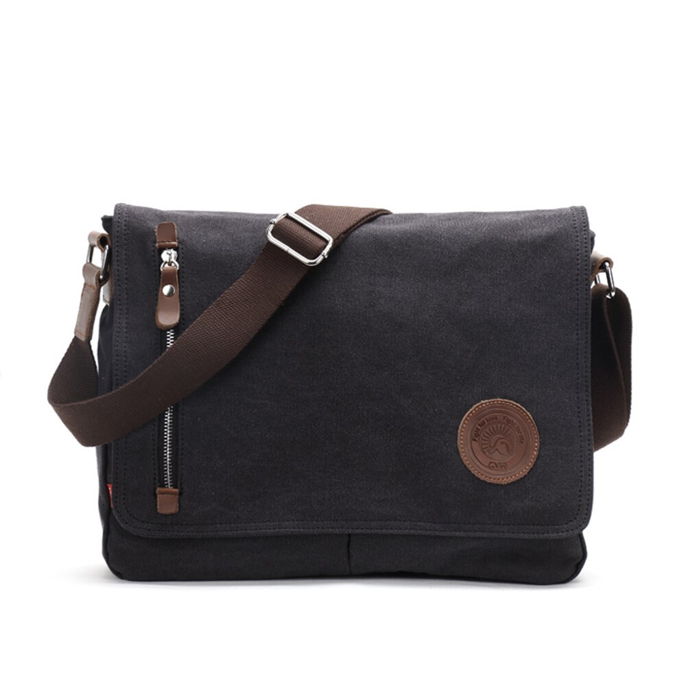 14 Inch Retro Casual Messenger Tassen Voor Mannen Schoudertas Canvas Crossbody Pack Kantoor Reistas Mannen tassen: Black