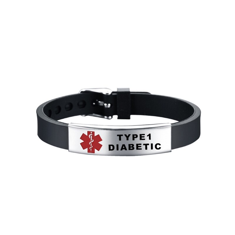 Pulsera de silicona con alerta médica para hombre y mujer, brazalete de silicona ajustable para Diabetes tipo 1, para primeros auxilios de emergencia, Color Rojo: 1