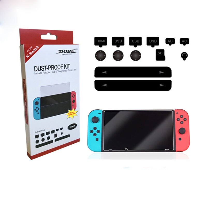 Kit de súper juego, accesorios de protección para Nintendo Switch, Protector de pantalla de vidrio templado + enchufe antipolvo para host TNS-862