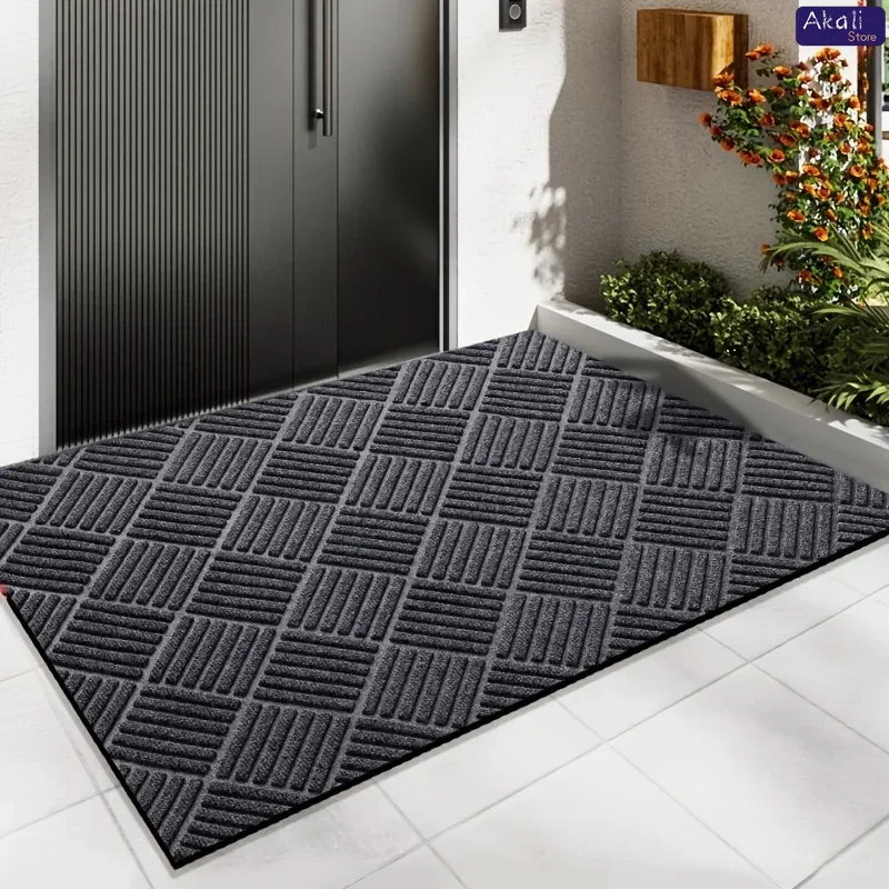 Tapis d'entrée absorbant épais et Durable, paillasson moderne en caoutchouc antidérapant avec bord en sergé pour porche intérieur et Patio