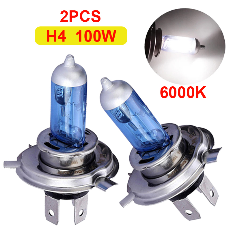 2 stk. super-led-pærer hvide 12v h1 h4 h7 forlygtesæt 100w 6000k bilpærer xenon-lampe superklar halogen-bilforlygte: Krystalblå