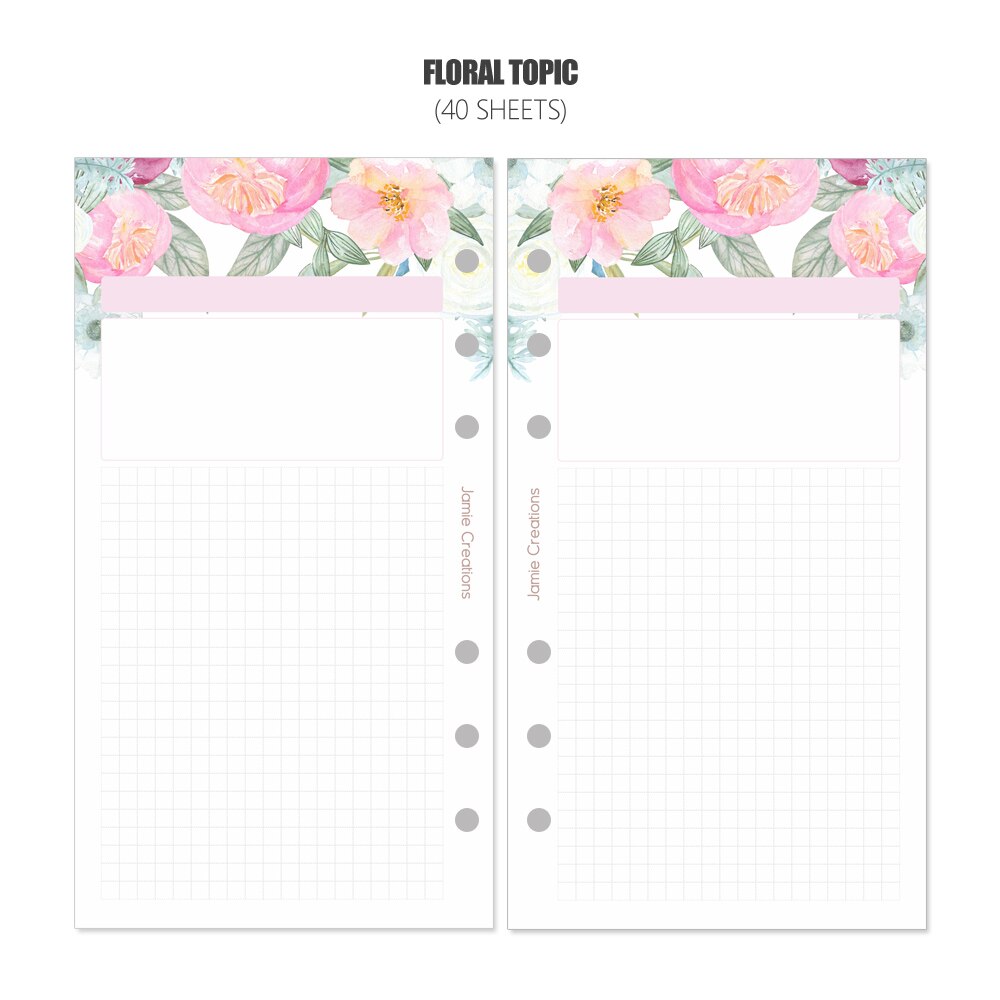 Mypretties pink blomstret emne genopfyldningspapirer 40 ark  a5 a6 udfyldningspapirer til 6 hullers binder organizer notesbog papirer til planlægger: A5-142 x 208mm