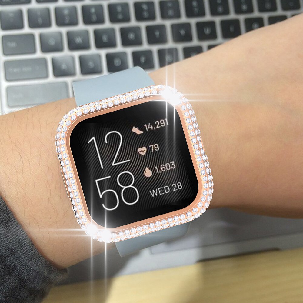 Coque de protection en strass pour Fitbit Versa 2 3 Sense, étui rigide scintillant pour montre, coque en diamant PC, cadre fin