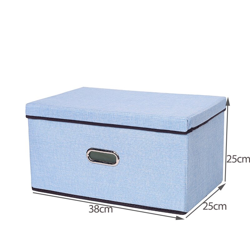 Large Foldable Storage Bin with Lid Linen Fabric Storage Box Organizer Containers Cube Divider for Bedroom Closet Office: blue-38x25x25