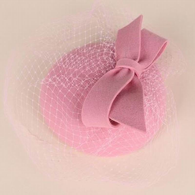 100% Wool Fedora Hat Fascinators for Women Pink Wedding Dress Tea Party Pillbox Woolen Cap Female S3070