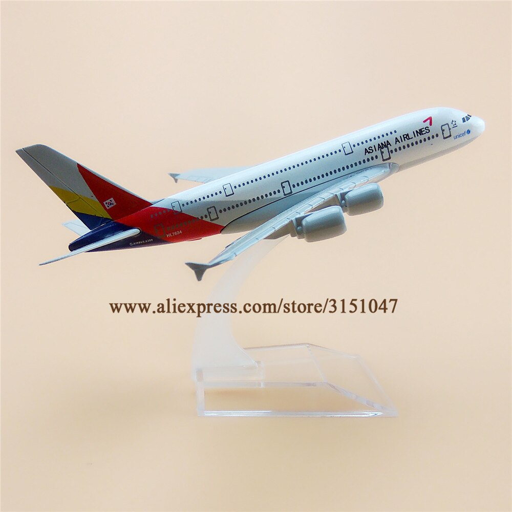 Alloy Metal Korean Air Asiana Airlines A380 Airplane Model Asiana Airbus 380 Airways Plane Model Stand Aircraft Kids 16cm