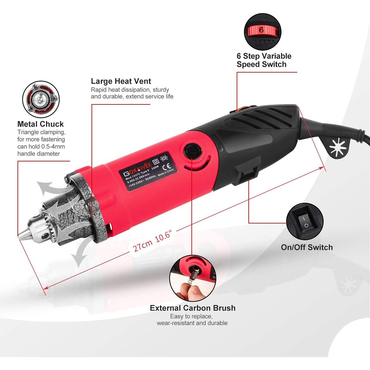 GOXAWEE-minitaladro rotativo de 240W, amoladora eléctrica, pulidora para Dremel, accesorios, herramientas de bricolaje