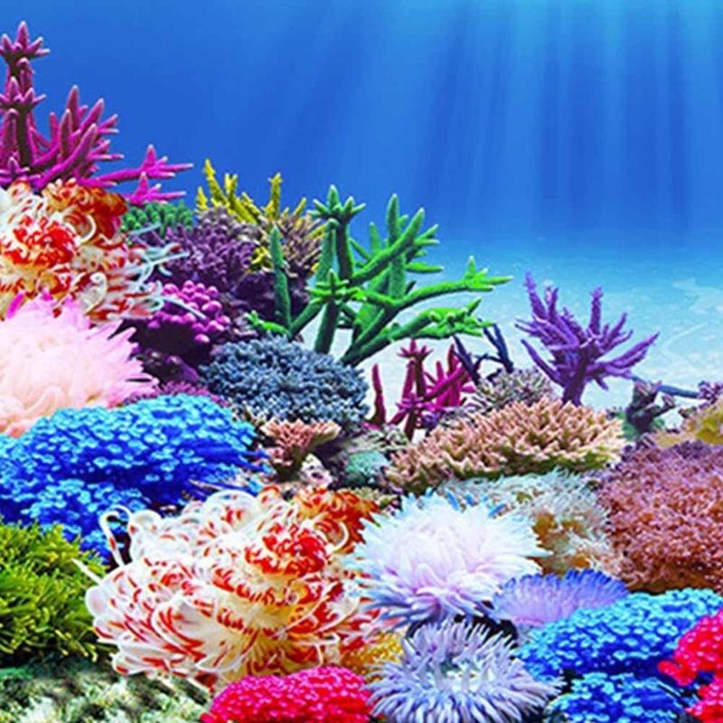 Fish Tank Background Painting Sticker 3D Ocean Landscape Painting Decals Tank Decorative Poster Aquarium Background Fish