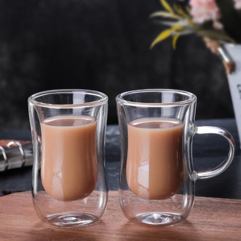 Gennemsigtige drinkware kaffekopper te sæt krus øl drink kontor krus dobbelt glas kop enkel stil